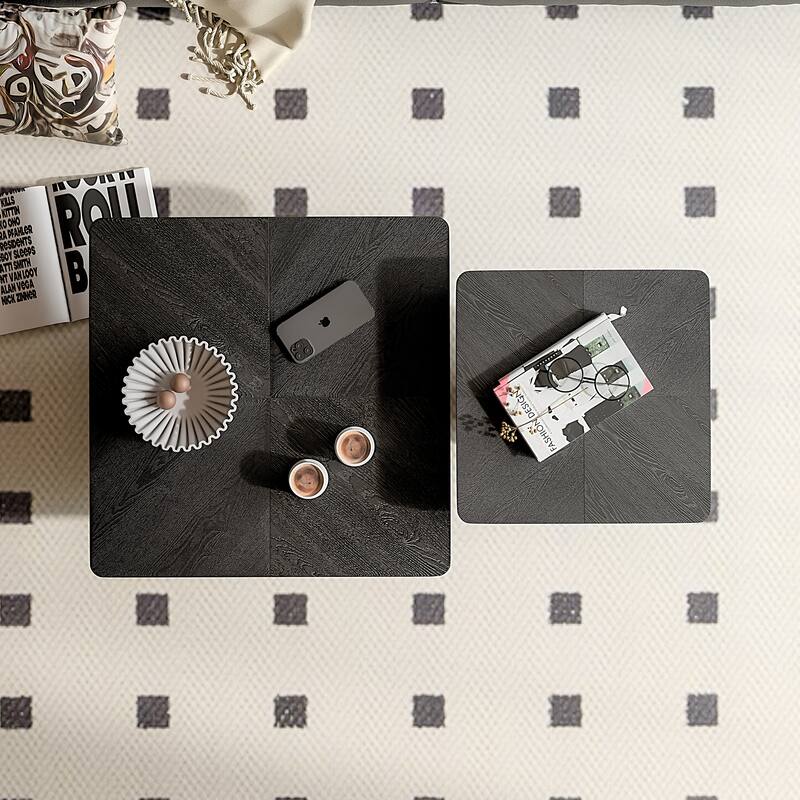 Wood Nesting Coffee Table Set, 2-Piece Coffee Table with Cylindrical Fluted Pedestal, Versatile Nesting Tables for Living Room