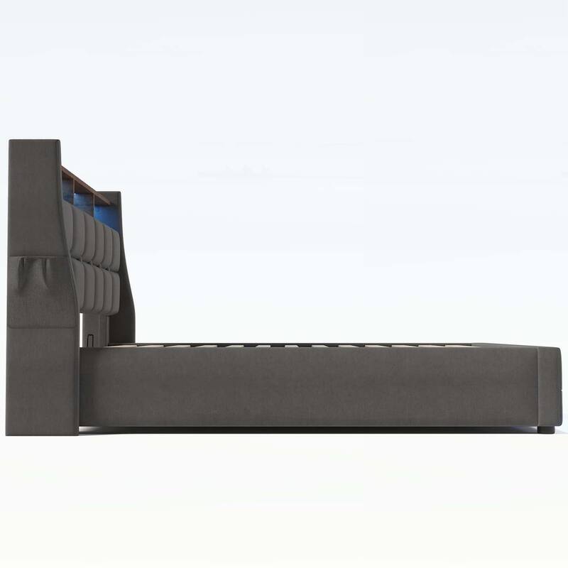 Vintage Design Platform Bed with Hydraulic Storage,LED, and USB Charging,(Mattress Not Included)