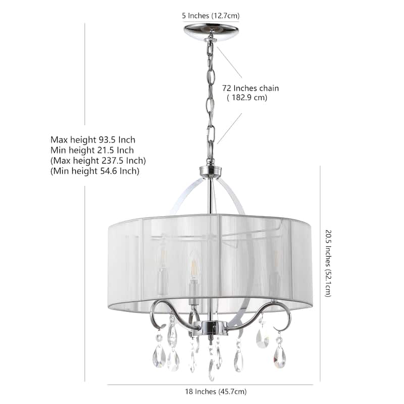 SAFAVIEH Lighting Dione Adjustable 3-Light Chrome Chandelier - 18"x18"x21.75 - 93.75"