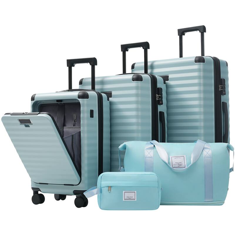 Luggage Sets 5 Piece with Front Opening, Hardside Expandable Carry on Suitcase, with Spinner Wheels, TSA Lock, USB Port