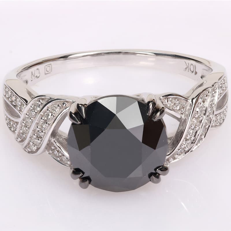 Miadora 3-1/8 ct TDW Black & White Diamond Crisscross Engagement Ring in 10k White Gold