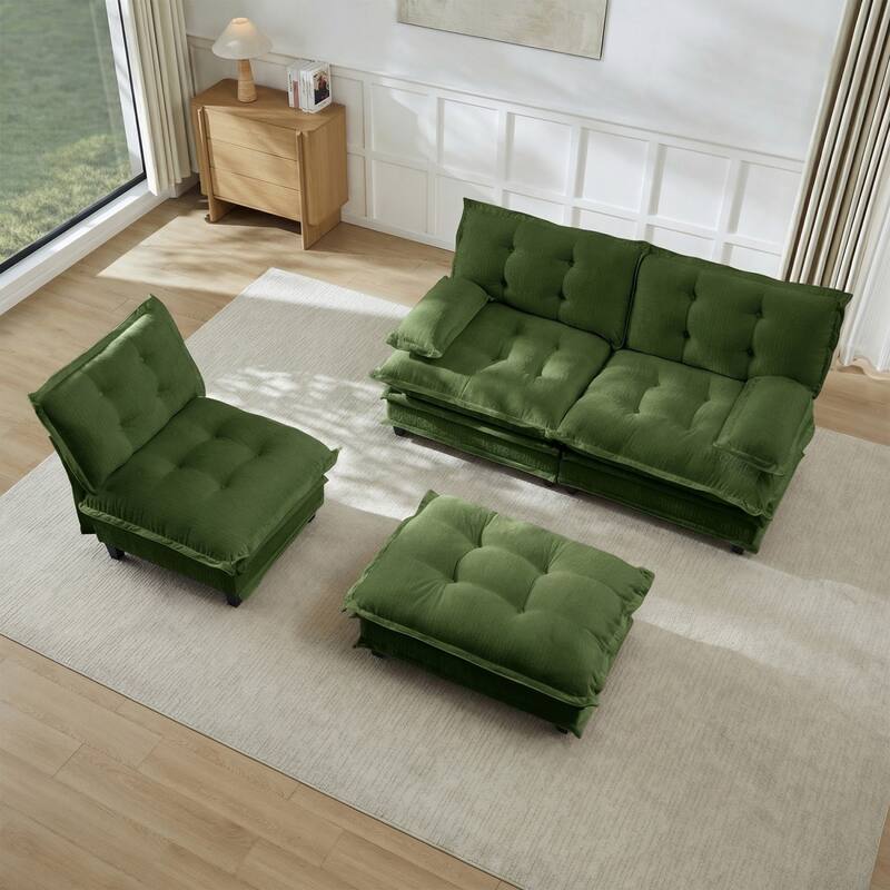 107.8" Chenille Sectional Sofa with Movable Ottoman
