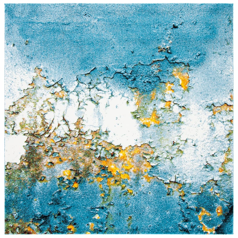 SAFAVIEH Glacier Bertille Modern Abstract Rug - 5'3" Square - Blue/Gold