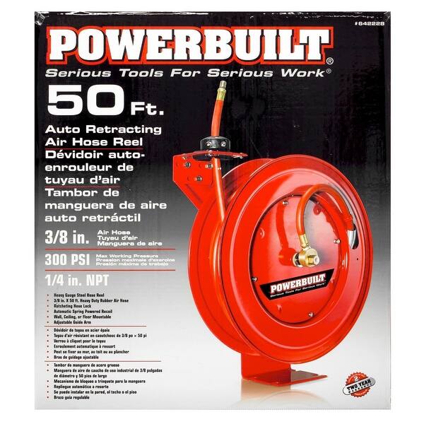 Shop Powerbuilt Heavy Duty Auto Retracting Air Hose Reel With 3 8 In X 50 Ft Hose 642228 On Sale Overstock 20692364