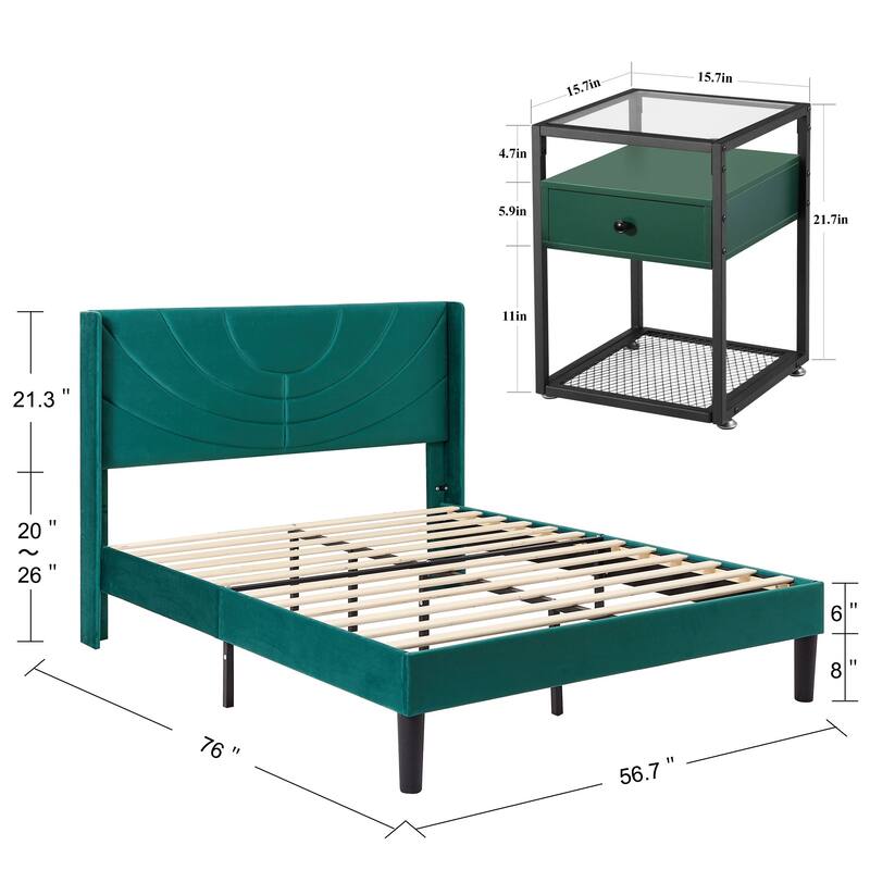Bedroom Sets, 3-pieces Bedroom Set with Height Adjustable Upholstered Bed and Nightstands Set of 2-VECELO, 15 Style Options