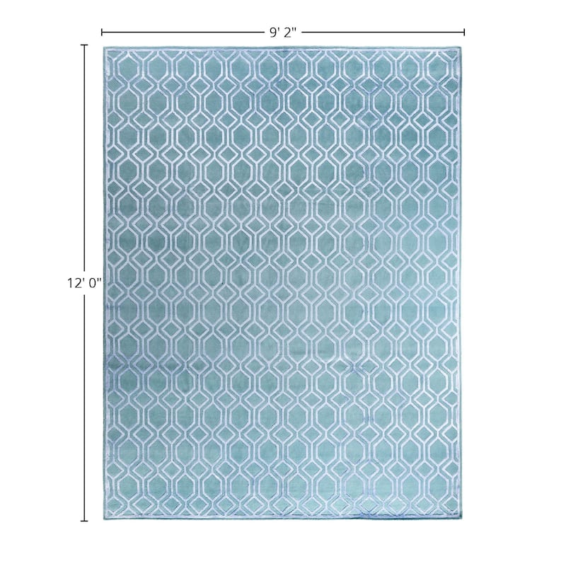 Modern One-of-a-Kind Handmade Area Rug, Blue - 9' 2" x 12' 0"