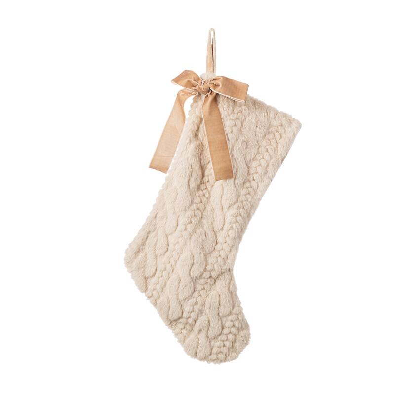 Glitzhome 21"L Plush Faux Fur Christmas Stocking with Bow & Tree Skirt - Faux Marten Fur