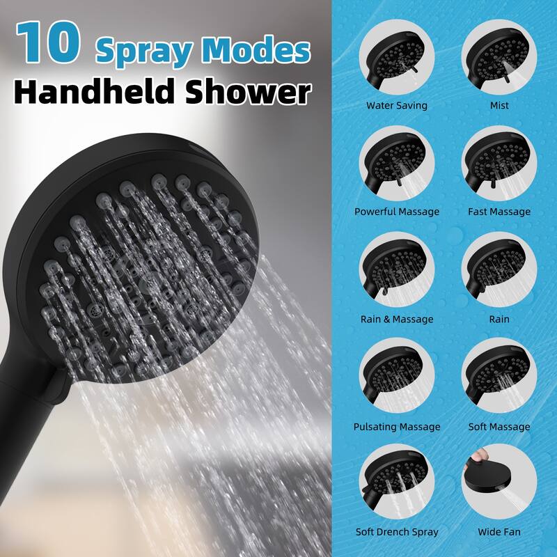 4-way Dual Shower Heads w/5-Spray Rain Shower&10-setting Hand Shower