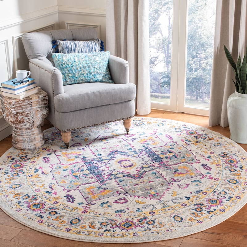 SAFAVIEH Evoke Spasenka Vintage Boho Medallion Rug - 6'7" Round - Ivory/Grey