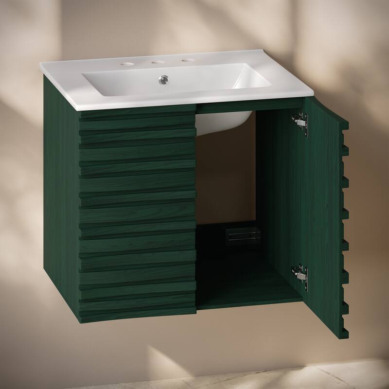 Cascade 24" Wall-Mounted Bathroom Vanity In Green Oak With 3-Hole Widespread Sink Top - 24