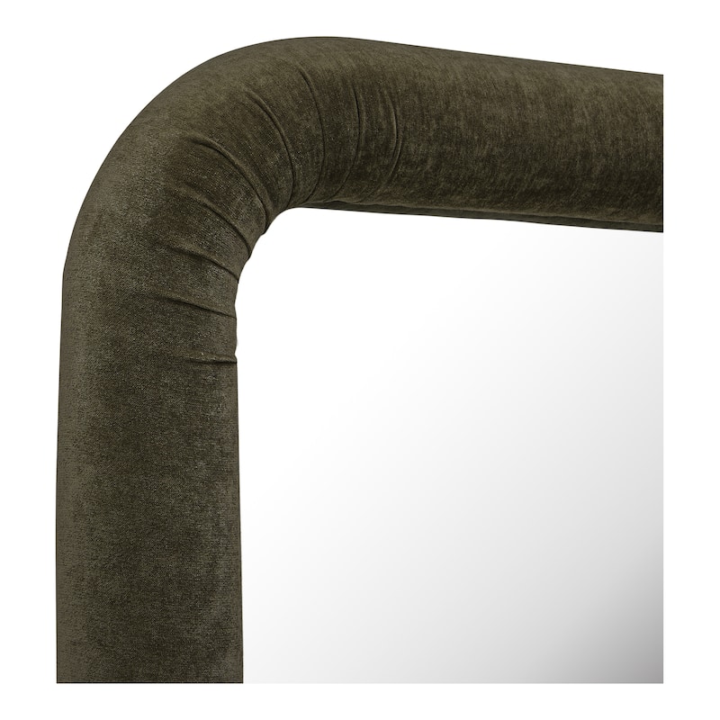 NADAAL STUDIOS Cassair Floor Mirror, Soft-Corner Ruched Upholstered Frame Full-Length, Olive