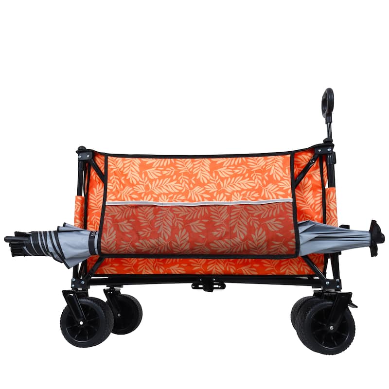 Heavy-Duty 480lbs Folding Wagon Cart With Bonus Picnic Mat-All-Terrain Beach Wheels,Drink Holders,Brakes & Side Pocket