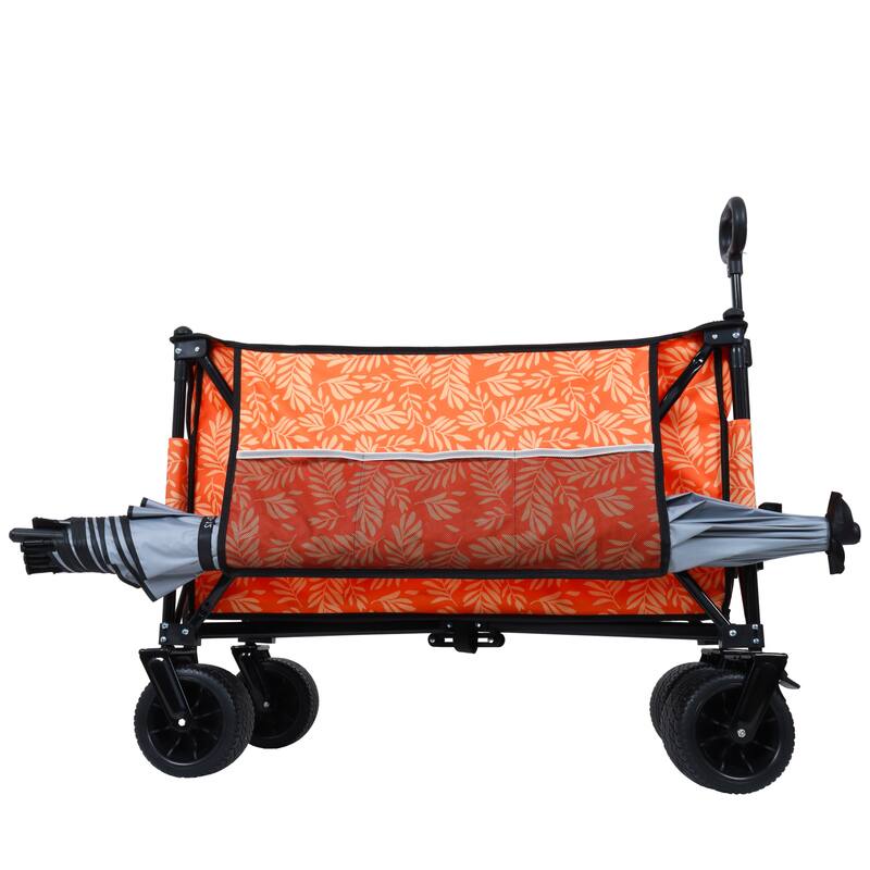Heavy-Duty 480lbs Folding Wagon Cart with Bonus Picnic Mat - All-Terrain Beach Wheels, Drink Holders,Brakes & Side Pocket