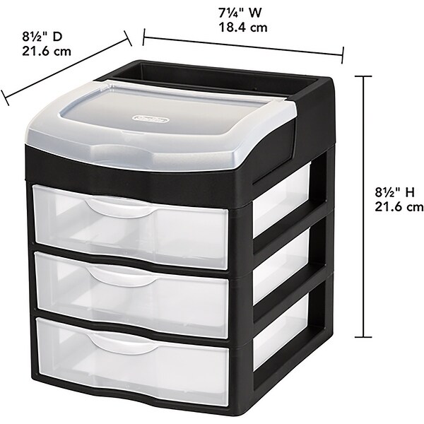 Shop Sterilite 3 Drawer Desktop Storage Unit 8 5 X7 25 X8 5 Black Clear Drawers Overstock 22387425