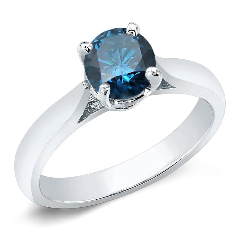 Auriya 14k Gold 3/4ctw Solitaire Blue Diamond Engagement Ring (I1-I2) - White - 4