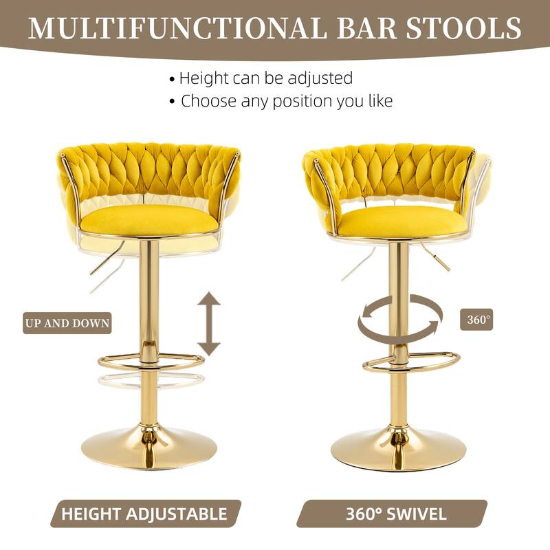 Velvet Tufted Adjustable Counter Height Rotating Bar Stools with Footrest (set of 2)