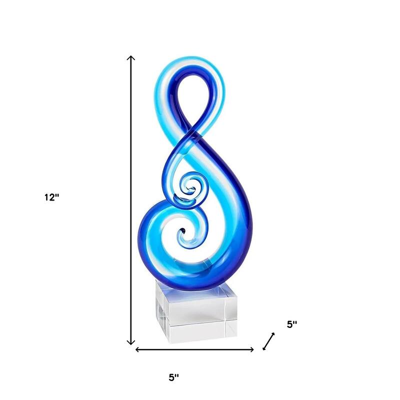 HomeRoots 12" Clear and Blue Murano Glass Modern Abstract Tabletop Sculpture - 12" x 5" x 5"