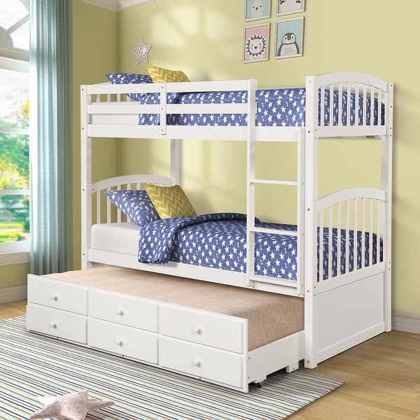 slide 2 of 15, Convertible Twin Bunk Bed with Trundle, Drawers & Ladders