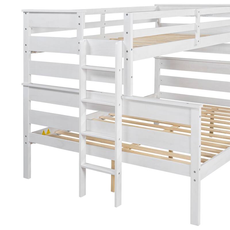 Twin XL over Queen Bunk Bed with Ladder, White - Space-Saving Solution