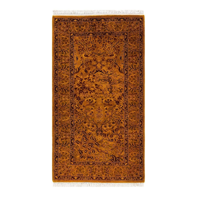 Overton Hand Knotted Wool Vintage Inspired Modern Contemporary Overdyed Gold Area Rug - 2' 8" x 4' 10"