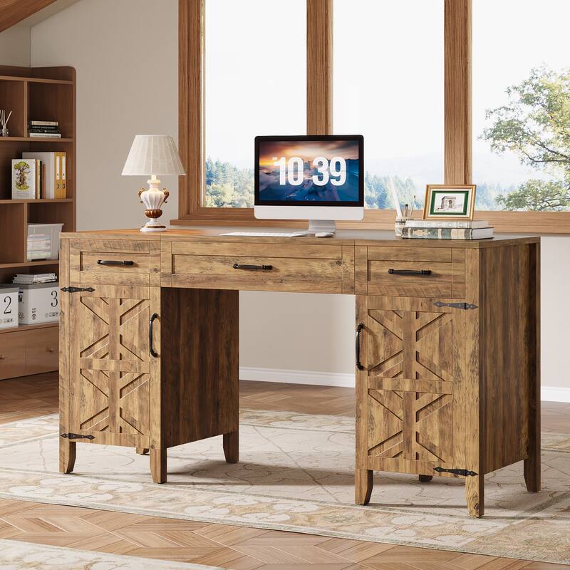 59" Computer Desk with Drawers and Cabinets for Home Office