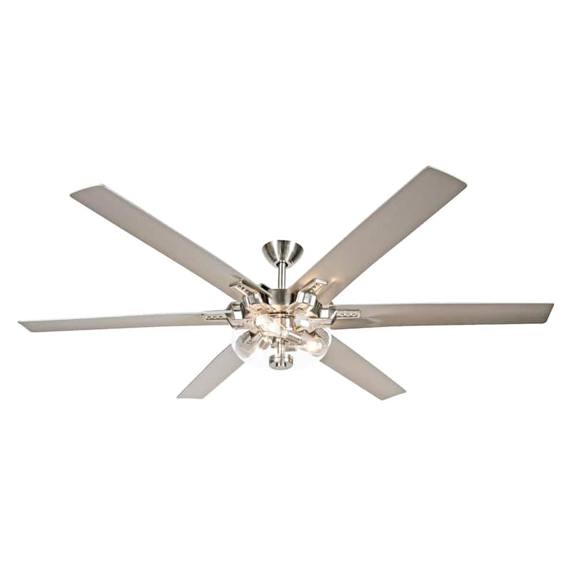 70-inch Brushed Nickel Modern Downrod Mount Large Ceiling Fan with Light and Remote