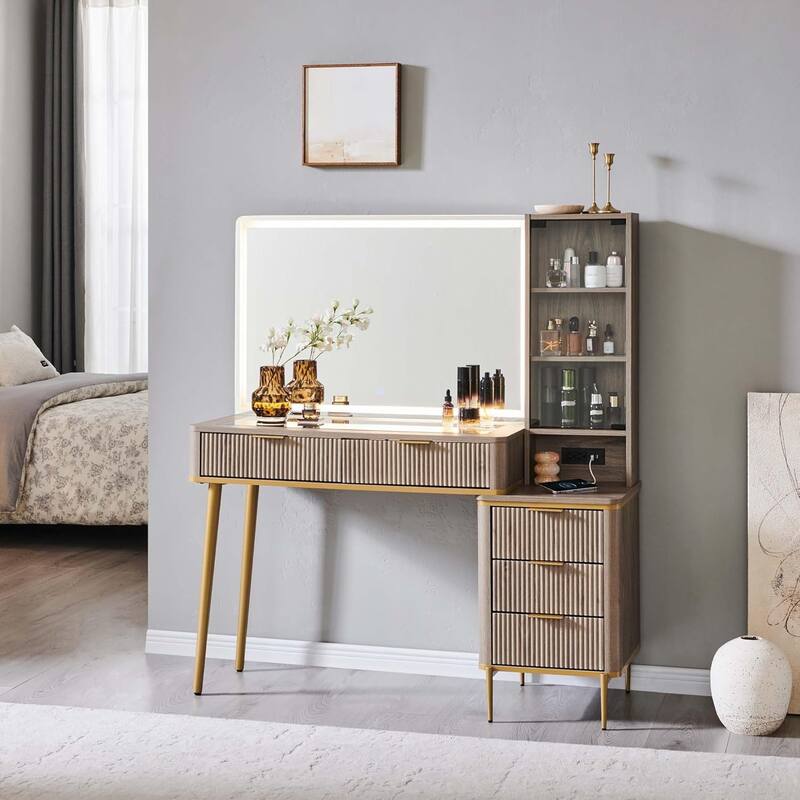 Modern Makeup Vanity Desk with HD Lighted Mirror, Dressing Table