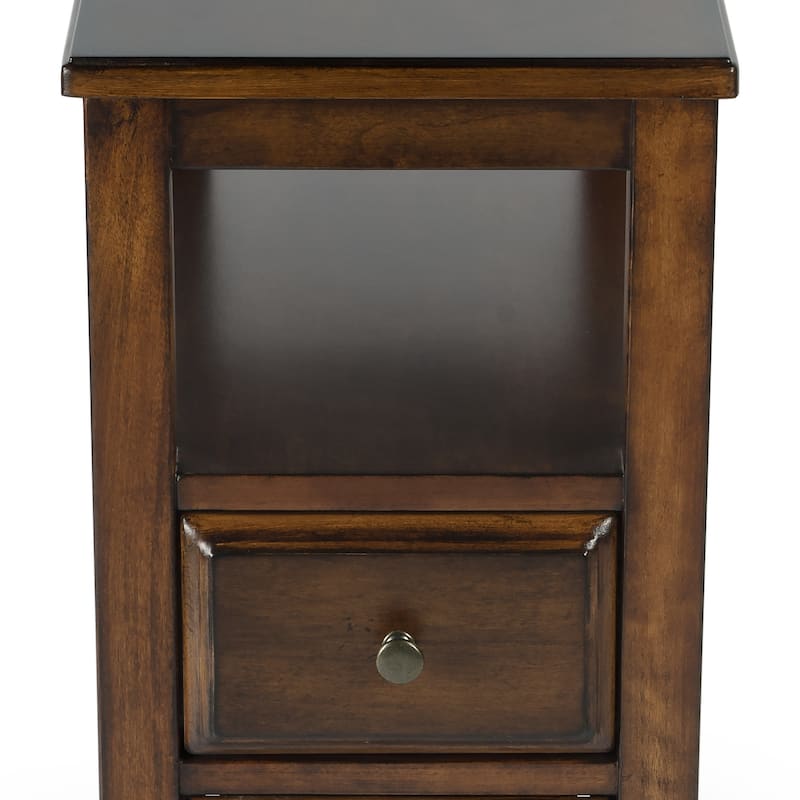 HomeRoots 24" Cherry Brown Narrow End Table With Two Drawers And Shelf - 28