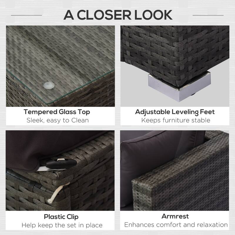 5-Piece Outdoor Sectional Sofa Set PE Rattan Galvanized Steel Frame Patio Deck Garden Couch with Cushions and Ottoman