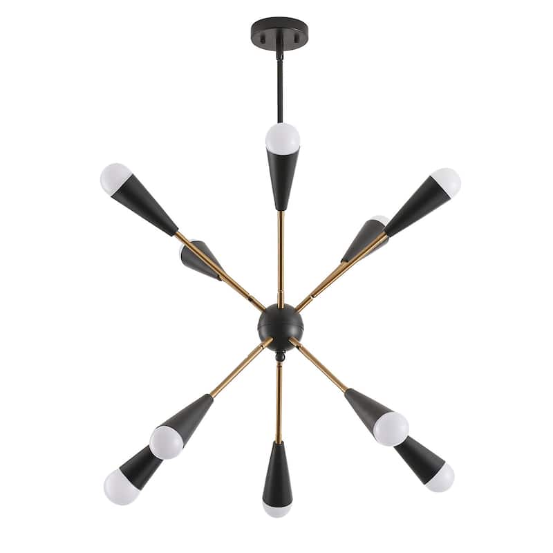 10-Lights Modern Sputnik Linear Chandelier - 29.2"D×4.7"W×72.8"H(Adjustable)