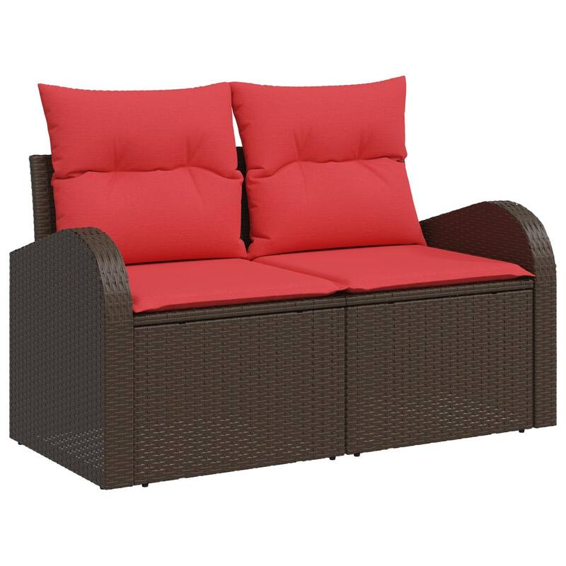 vidaXL 7 Garden Sofa Set with Cushions Black/Brown/Grey Poly Rattan - 92.1 x 48.8 x 27.2