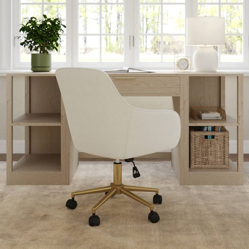 Martha Stewart Rayna Upholstered Swivel Office Chair with Metal Frame