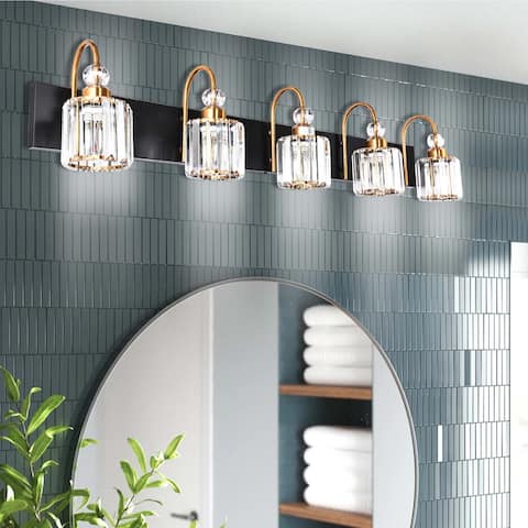 5 - Light Modern Bathroom Vanity Wall Sconce Light with Crystal Shades