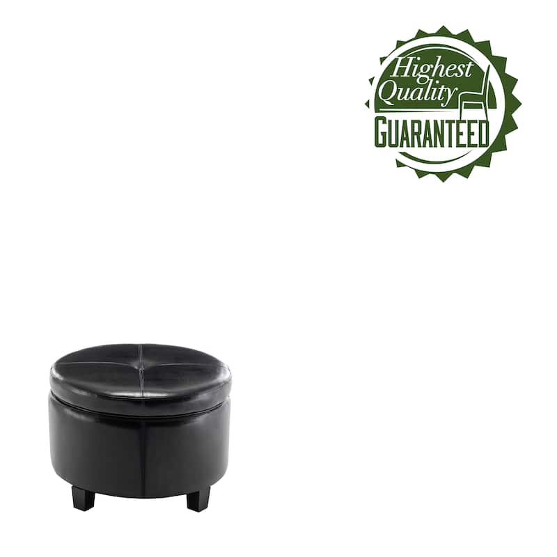 Porthos Home Donn Faux Leather Round Storage Ottoman with Rubberwood Legs