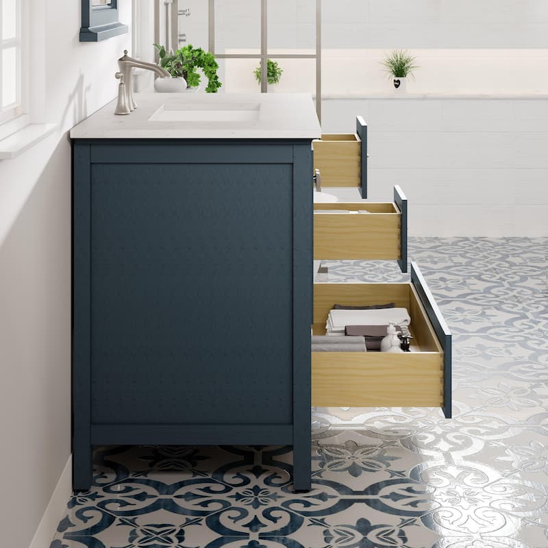 Eviva Britney 36"W x 22"D Ash Blue Bath Vanity with Carrara Quartz Top