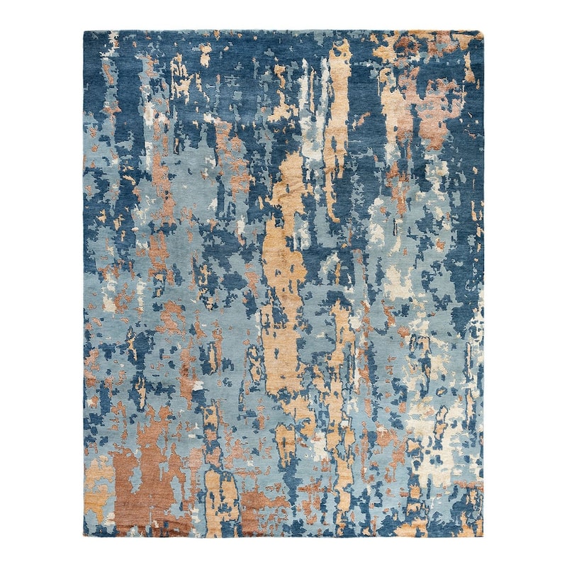Modern One-of-a-Kind Hand-Knotted Area Rug, Blue - 8' 1" x 10' 2"
