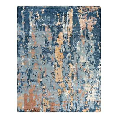 Modern One-of-a-Kind Hand-Knotted Area Rug, Blue - 8' 1" x 10' 2"