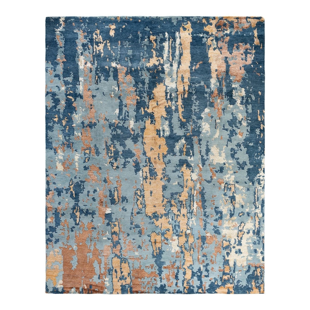Modern One-of-a-Kind Hand-Knotted Area Rug, Blue - 8' 1" x 10' 2"