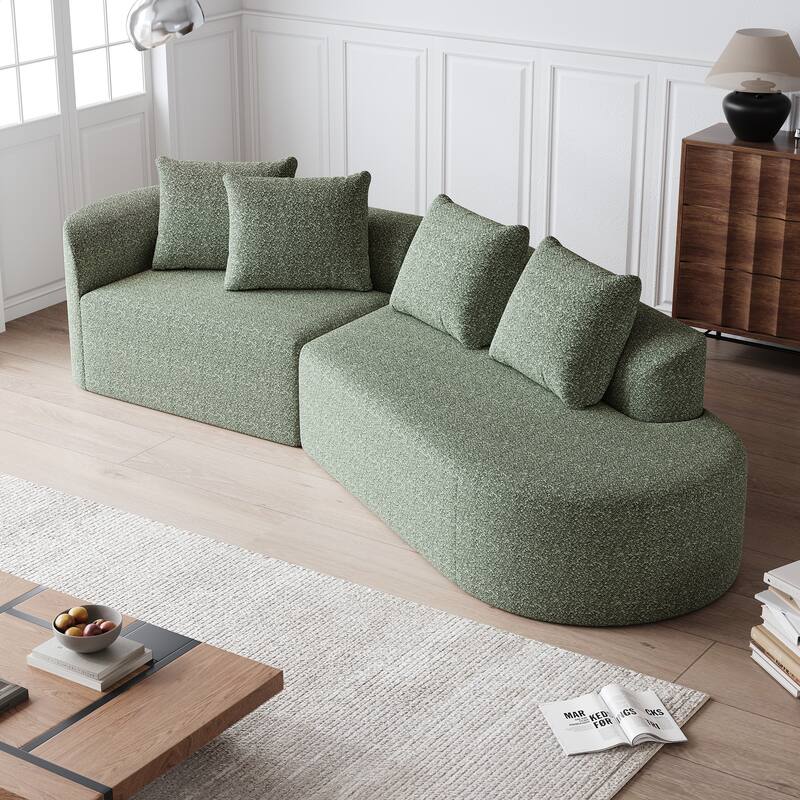 Upholstered Oversized Sectional Sofa, 112-Inch Chenille 4-Seater Extra Deep & Wide Seat Curved Cloud Couch with 4 Throw Pillows