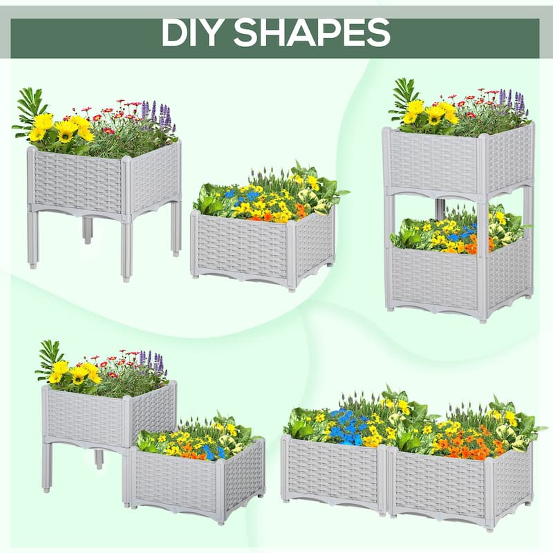 2 Piece Raised Garden Bed with Legs, Self-Watering Planter Box Raised Bed to Grow Flowers, Herbs & Vegetables, Gray