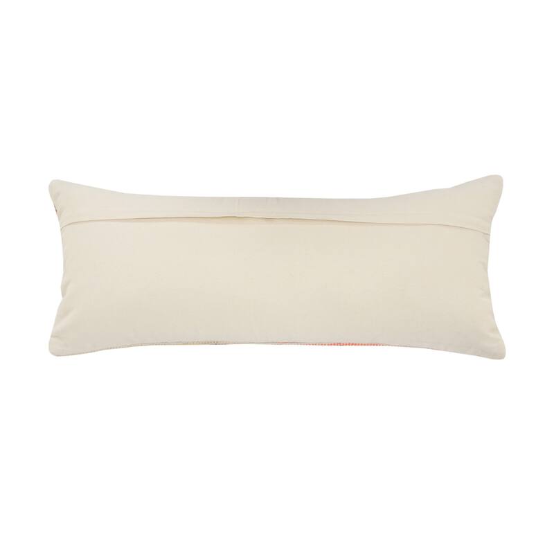 HomeRoots 14" X 36" Off-White Red Blue Orange And Green 100% Cotton Striped Zippered Pillow
