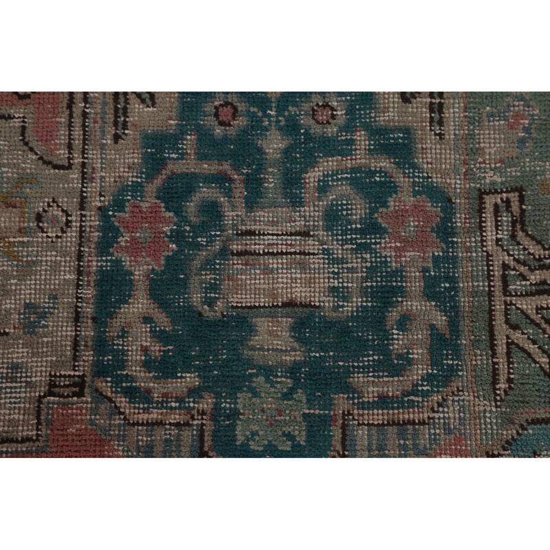 Pink Distressed Tabriz Persian Antique Rug Hand-Knotted Wool Carpet - 9'6" x 12'8"