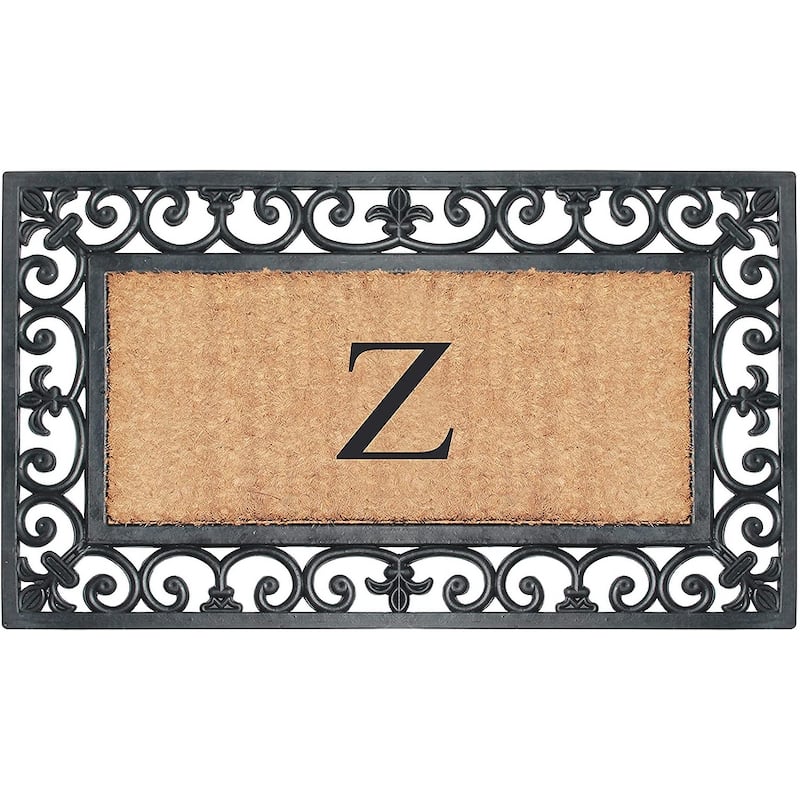 A1HC Rubber and Coir Paisley Border Monogrammed Outdoor Doormat Black, 18"X30" - Z
