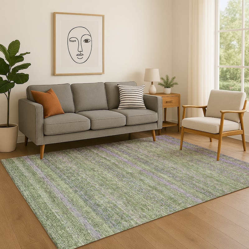 Premium Washable Super Soft Boho Stripes Mayfield Rug - Olive - 10' x 14'