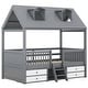 preview thumbnail 4 of 10, Gray Twin Size Wood Bed House with Fence and Roof for Kids, Boys and Girls, Bedroom