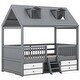 preview thumbnail 19 of 20, Twin Size Wooden House Bed with Roof Skylights, Ladder, 4 Drawers, Shelves, Fence and Solid Wood Frame, for Kids Ages 6+