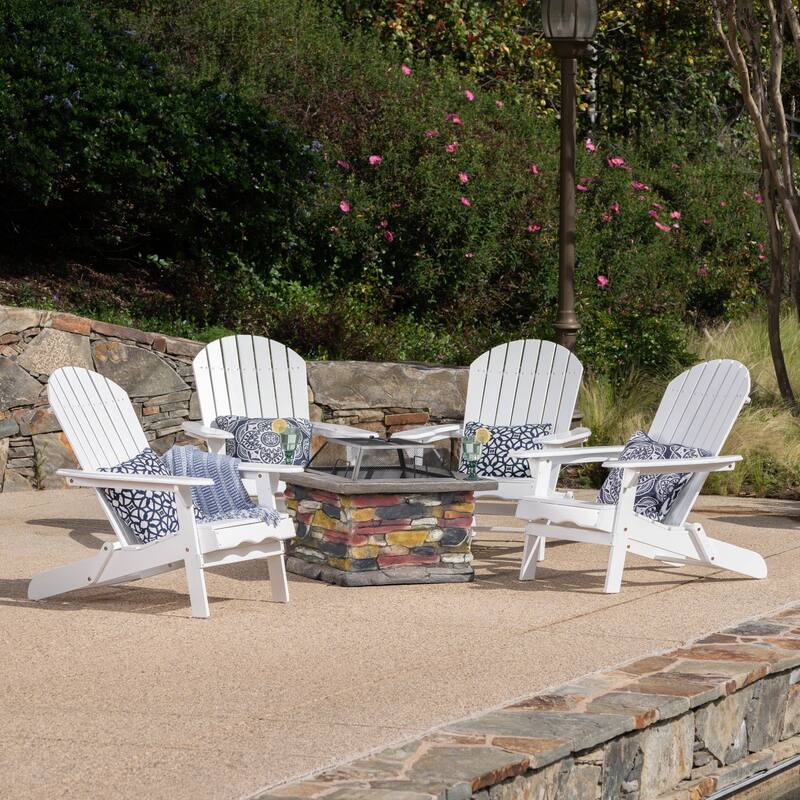 Marrion 5-piece Adirondack Chair Set with Fire Pit by Christopher Knight Home - natural stone + white