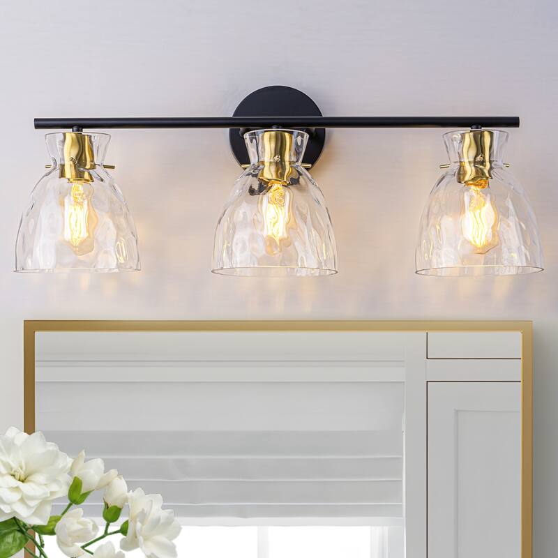 Starsky 3-Lights Modern Dimmable Hammered Glass Bathroom Vanity Light
