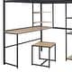 preview thumbnail 8 of 16, Full Size Metal Loft Bed with Desk and Stool, Wood Kids Bed Frame with Open Wardrobe, Shelves and Cabinet for Bedroom, Black