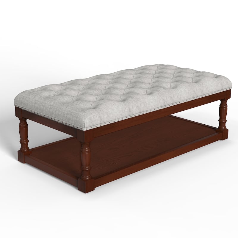 Tubbs 48-inch Tufted Cocktail Shelved Ottoman - LiteGrayTop-BrownFrame